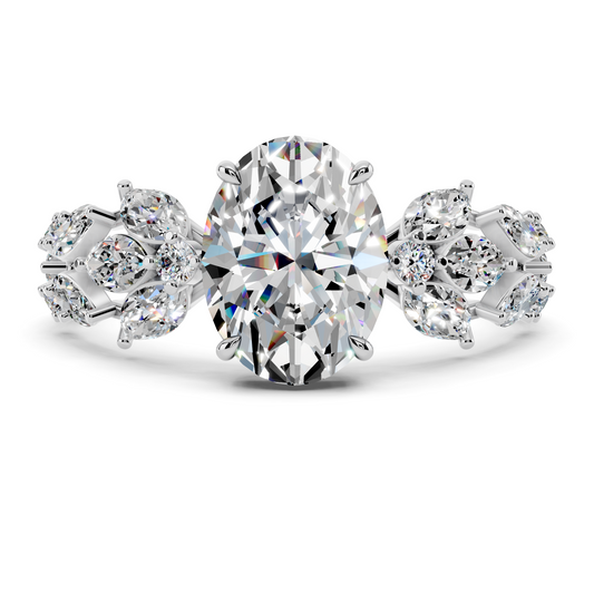 Elegant Floral Oval Diamond Ring