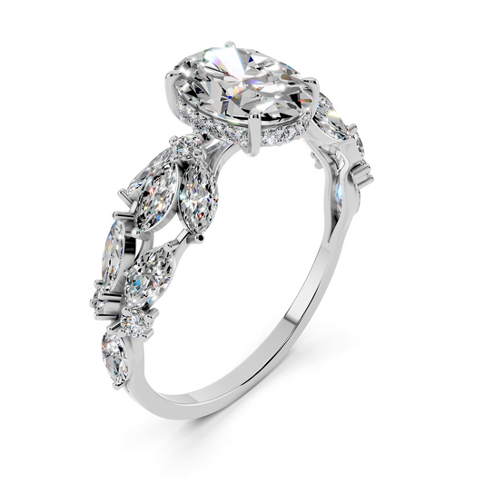 Elegant Floral Oval Diamond Ring