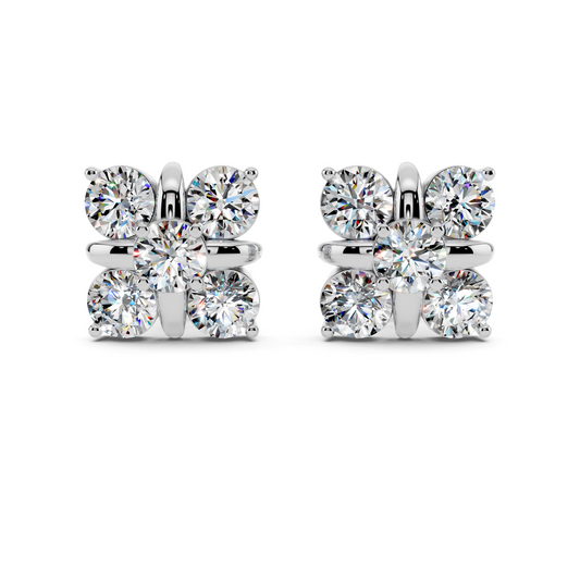 Round Diamond Cluster Stud Earrings