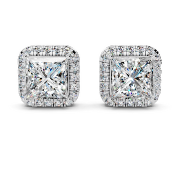 Princess Cut Diamond Halo Stud Earrings