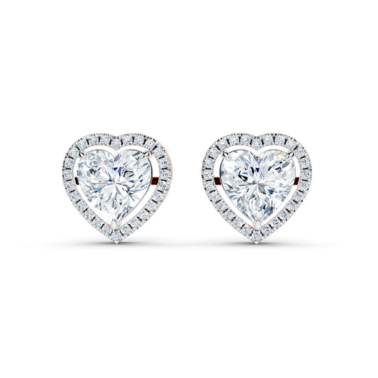 Heart Shape Diamond Halo Stud Earrings
