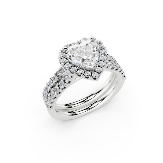 Heart Halo Split Shank Diamond Ring